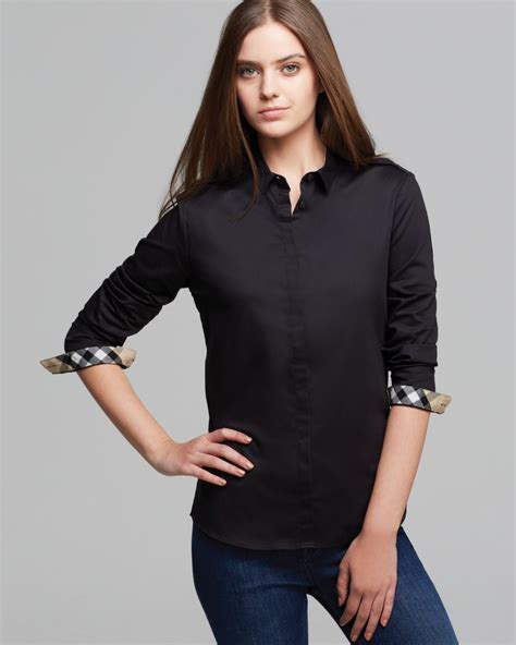 burberry button down black|Burberry button down shirt women.